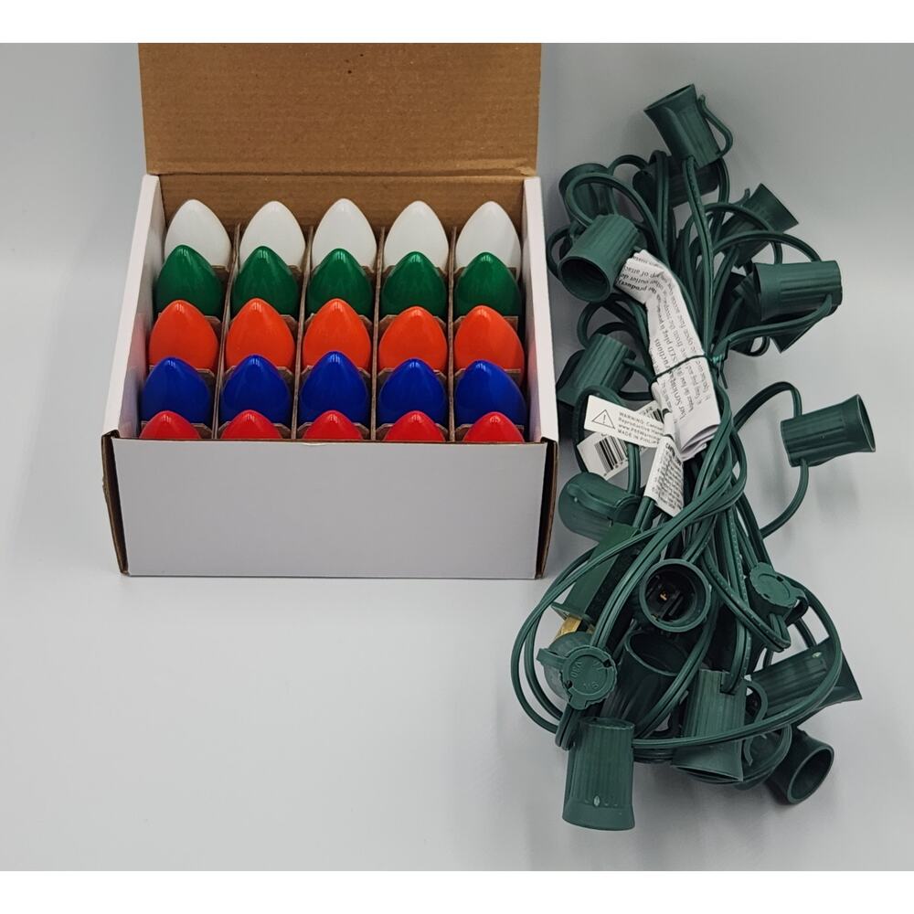 NEW 25 Piece‎ C9  Ceramic Bulbs Multicolor With String Lights Indoor/Outdoor Use